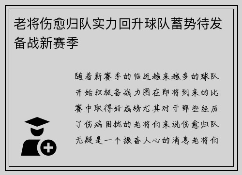 老将伤愈归队实力回升球队蓄势待发备战新赛季